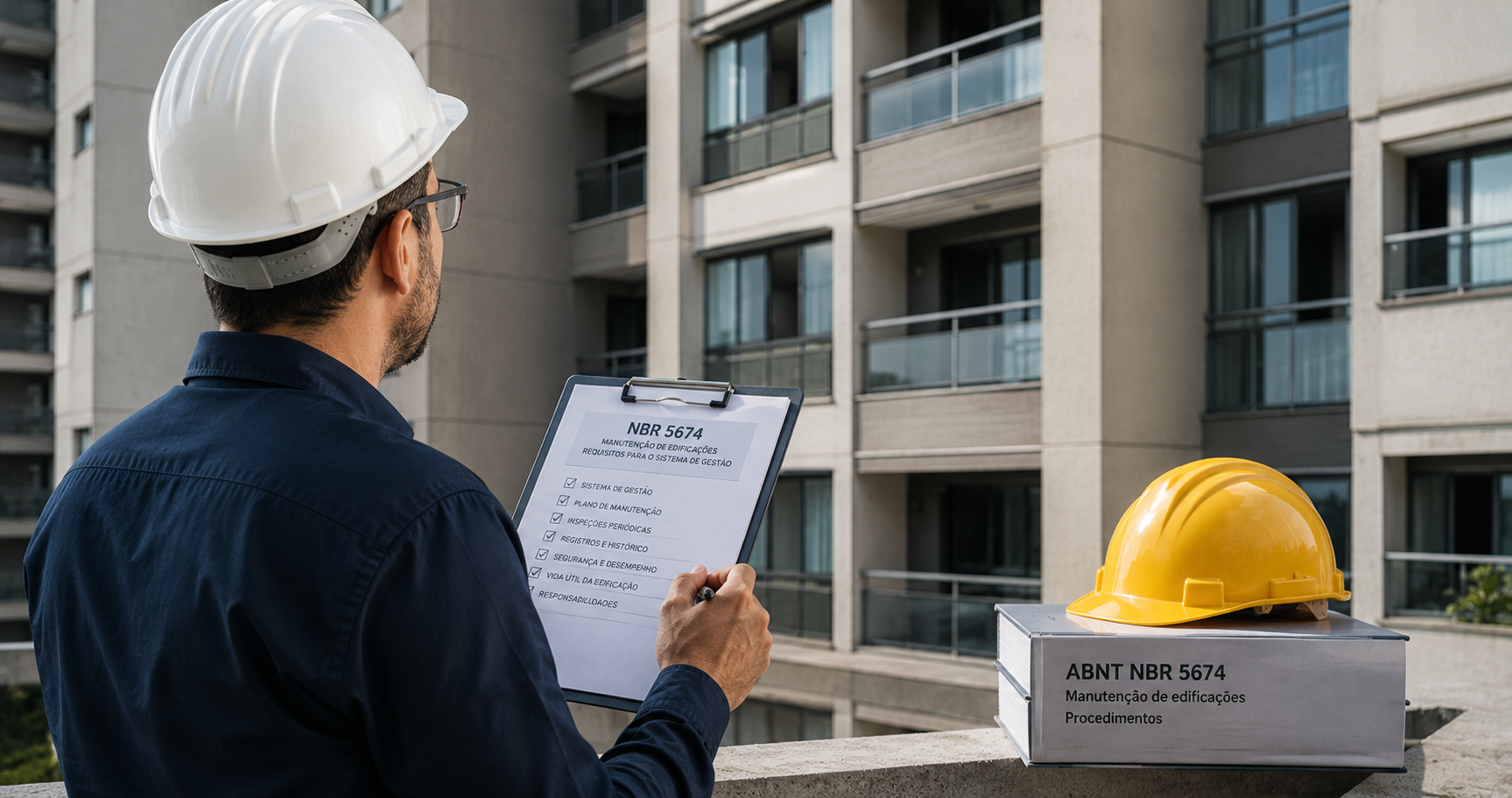 Ilustração representando a responsabilidade legal do síndico na manutenção predial, com a identidade visual do Condo Guardian